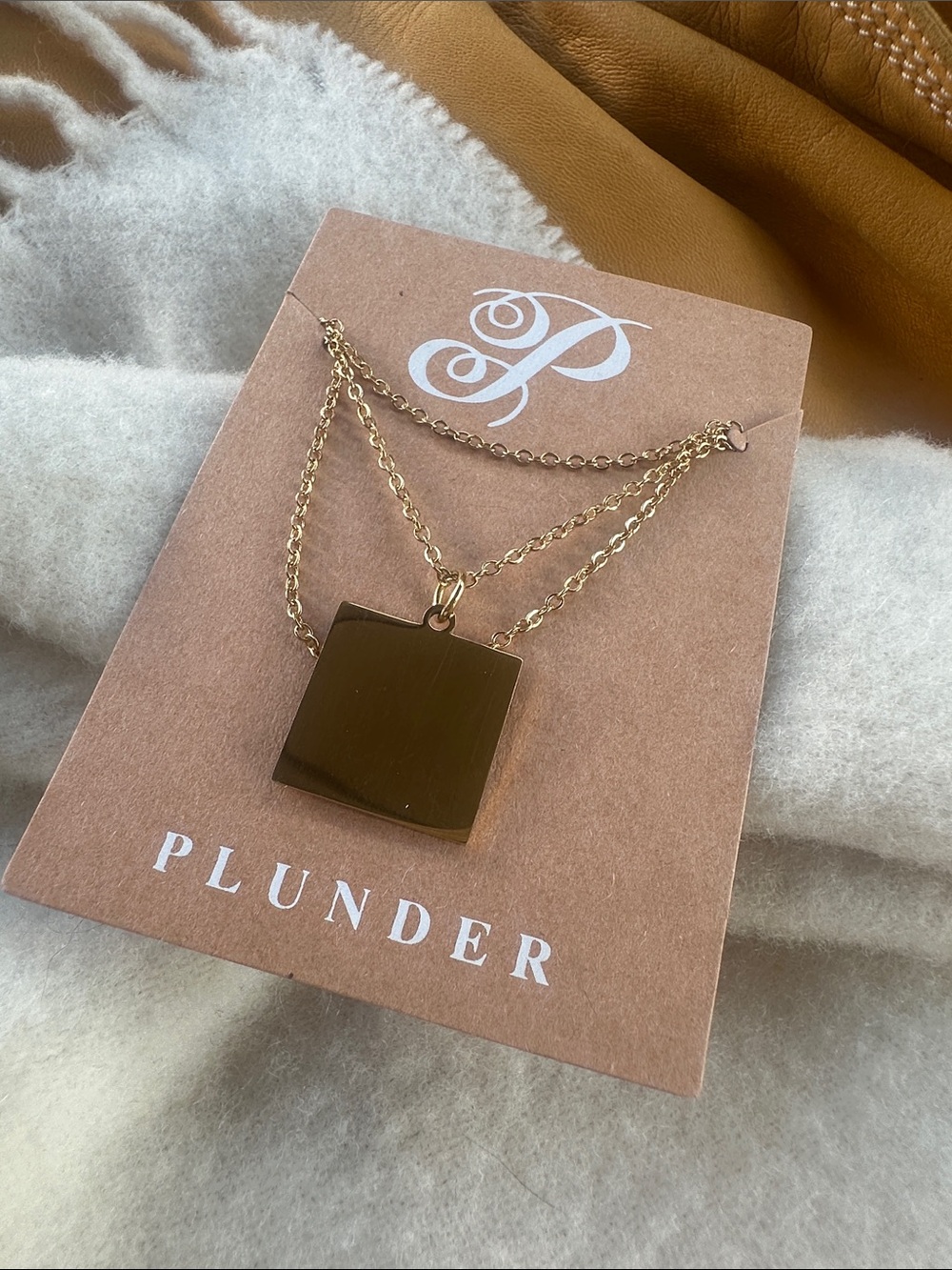 Plunder New with Tags Gold Tone Layered Necklace with Square Pendant